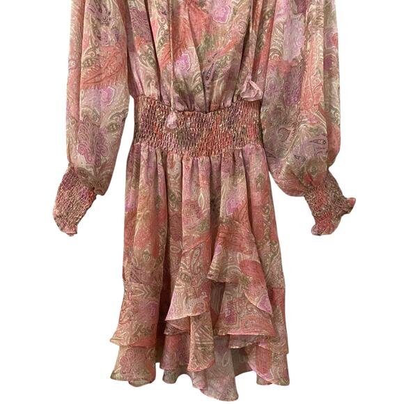 NWT Misa Almaha Mini Dress Small Pink Muted Paisley Ruffle Feminine - Picture 9 of 16
